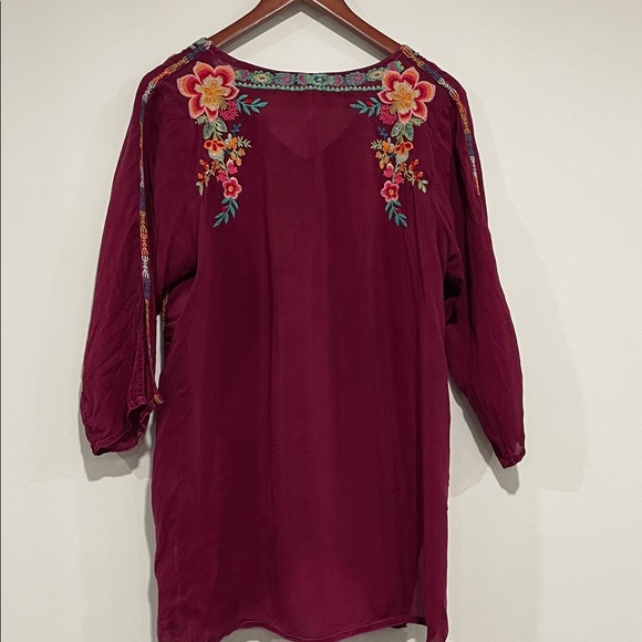 Johnny Was Burgundy Floral Embroidered Tunic - Picture 5 of 9